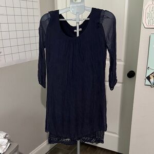 Prontomoda Giusy Navy Blue Midi Silk Dress